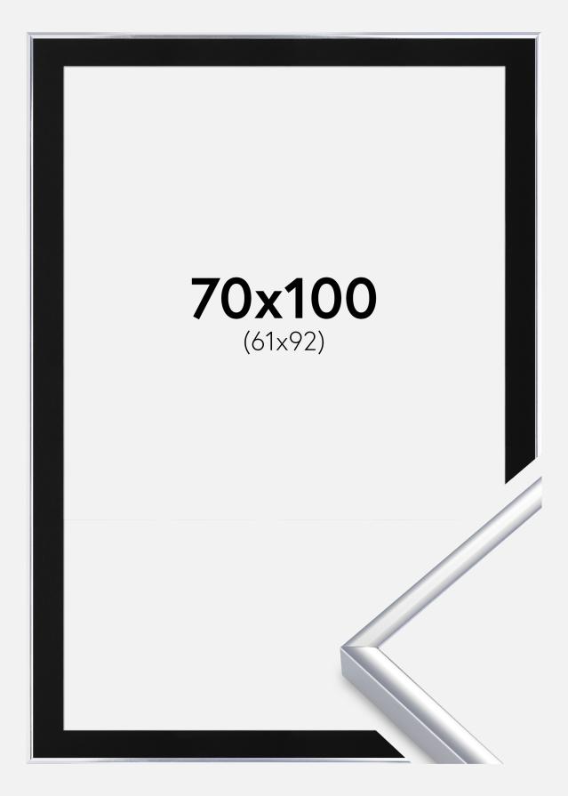 Ramme Aluminium Blank Sølv 70x100 cm - Passepartout Sort 62x93 cm