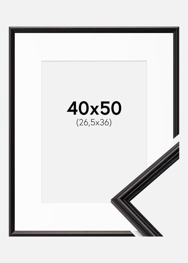 Ramme Horndal Sort 40x50 cm - Passepartout Hvid 27,5x37 cm