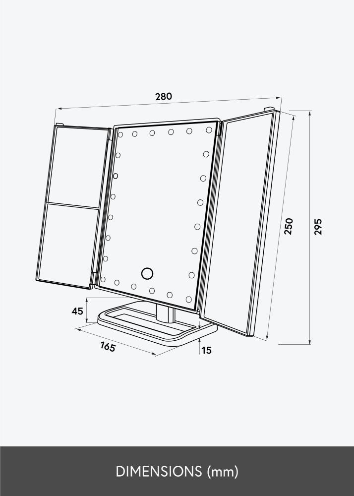 KAILA Makeupspejl Tri-Fold Magnifying Rosaguld 30x20 cm