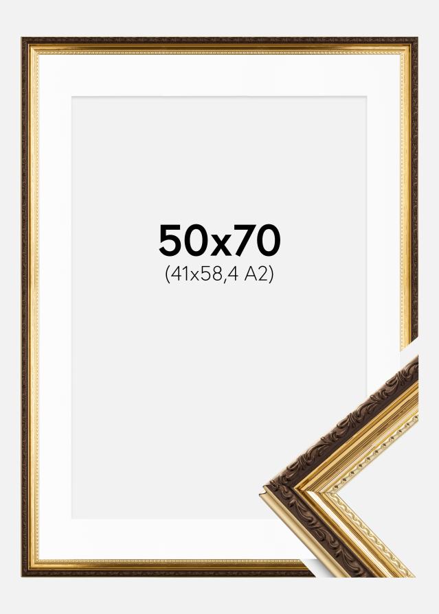 Ramme Abisko Guld 50x70 cm - Passepartout Hvid 42x59,4 cm (A2)