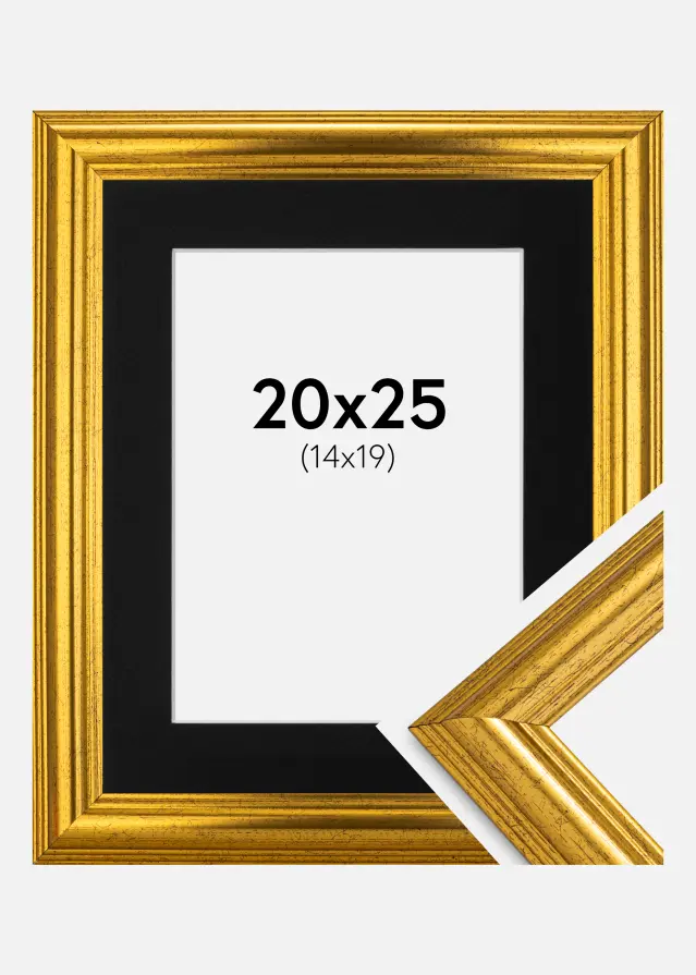 Ramme Västkusten Guld 20x25 cm - Passepartout Sort 15x20 cm
