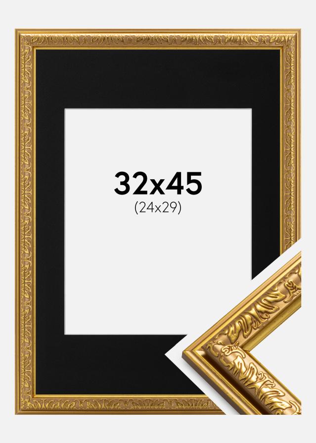 Ramme Nostalgia Guld 32x45 cm - Passepartout Sort 25x30 cm
