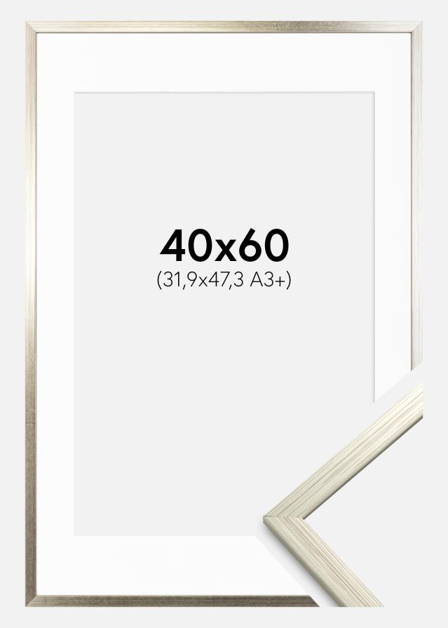 Ramme Edsbyn Sølv 40x60 cm - Passepartout Hvid 32,9x48,3 cm (A3+)