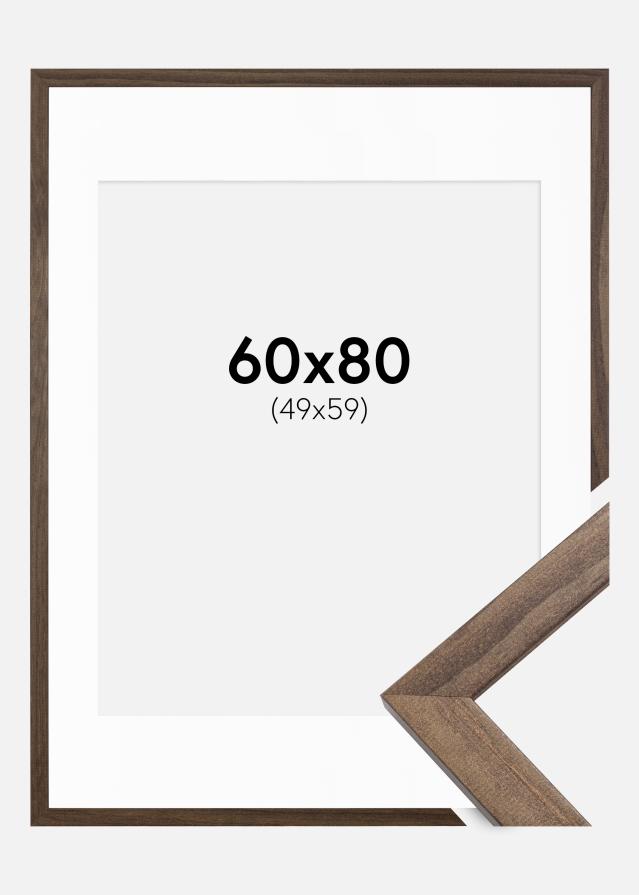 Ramme Stilren Valnød 60x80 cm - Passepartout Hvid 50x60 cm