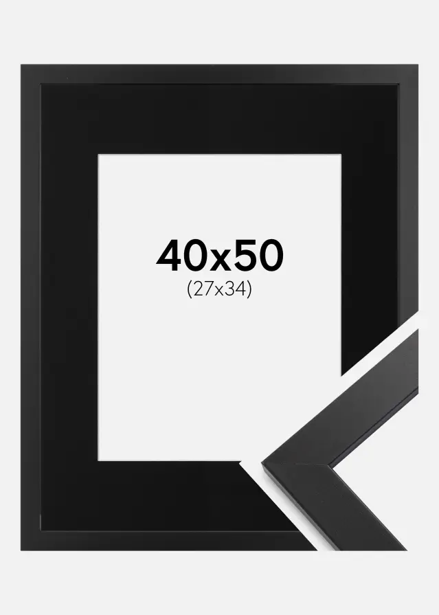 Ramme Black Wood 40x50 cm - Passepartout Sort 28x35 cm