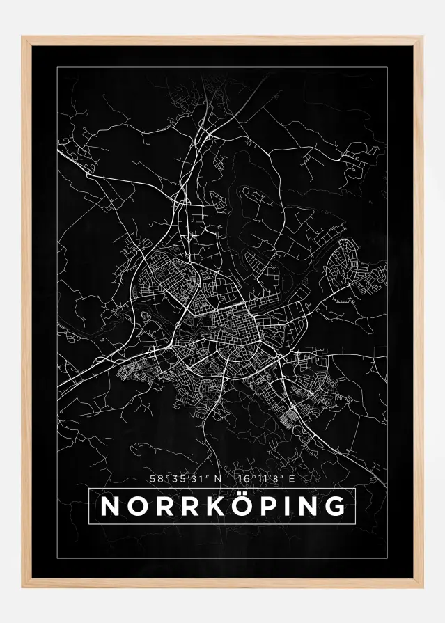 Kort - Norrköping - Sort Plakat