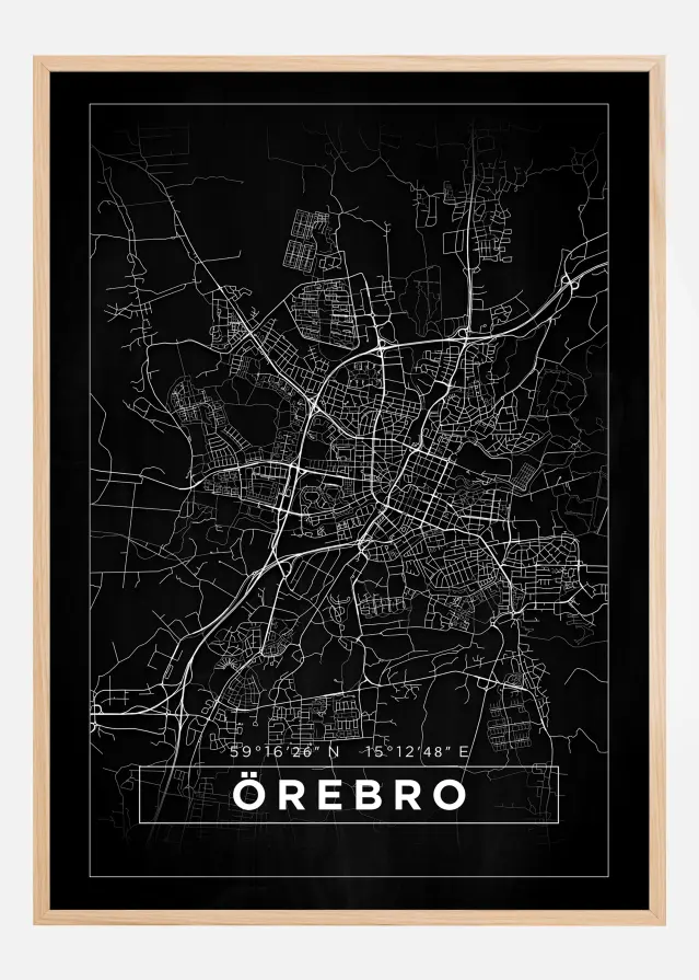 Kort - Örebro - Sort Plakat