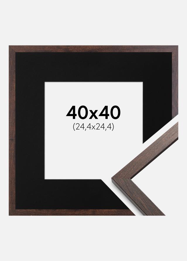 Ramme Trendy Valnød 40x40 cm - Passepartout Sort 10x10 inches