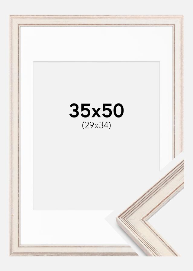 Ramme Shabby Chic Hvid 35x50 cm - Passepartout Hvid 30x35 cm