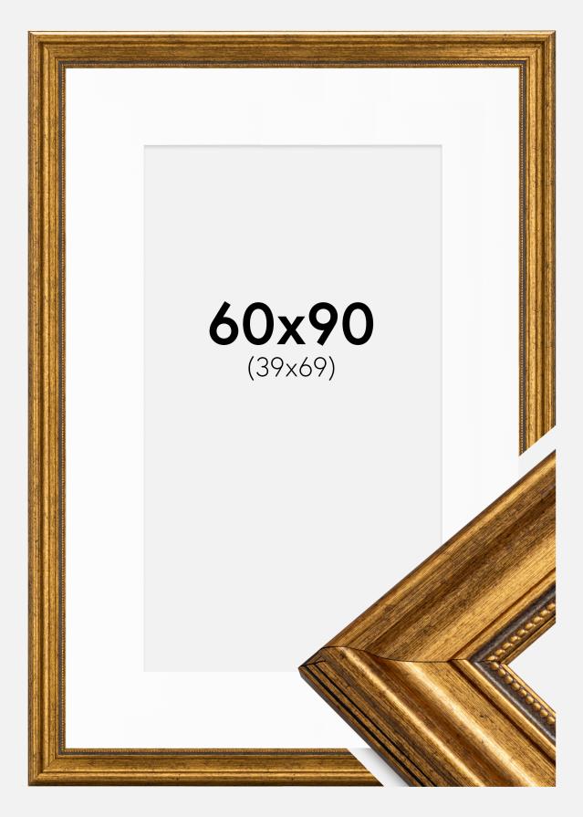Ramme Rokoko Guld 60x90 cm - Passepartout Hvid 40x70 cm
