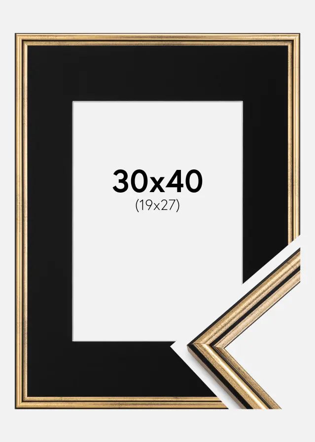 Ramme Horndal Guld 30x40 cm - Passepartout Sort 20x28 cm