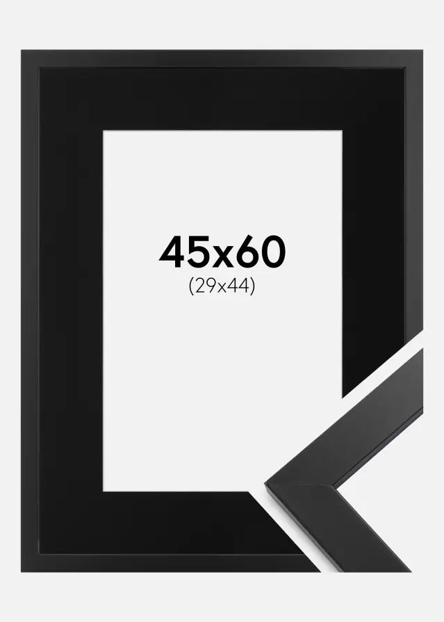 Ramme Black Wood 45x60 cm - Passepartout Sort 30x45 cm