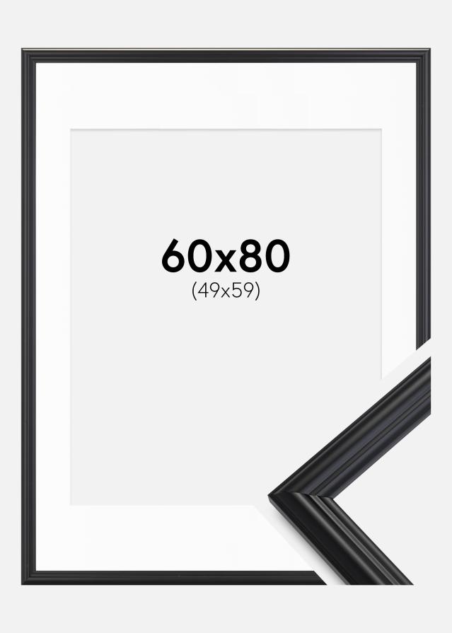 Ramme Siljan Sort 60x80 cm - Passepartout Hvid 50x60 cm