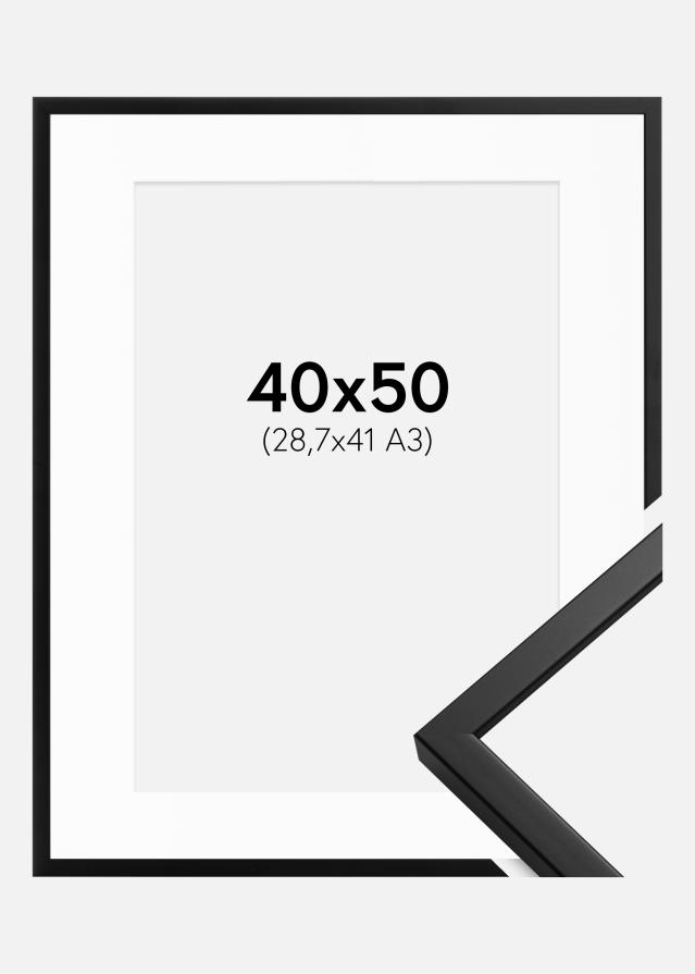 Ramme Oslo Sort 40x50 cm - Passepartout Hvid 29,7x42 cm (A3)