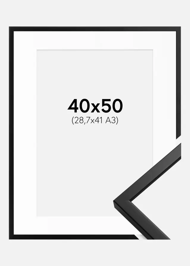 Ramme Oslo Sort 40x50 cm - Passepartout Hvid 29,7x42 cm (A3)