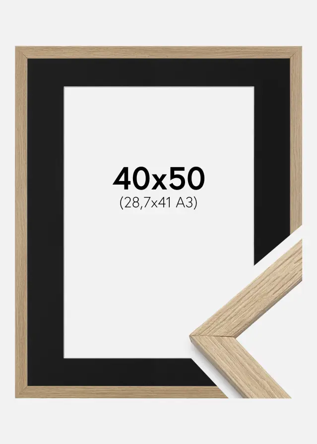 Ramme Stilren Eg 40x50 cm - Passepartout Sort 29,7x42 cm