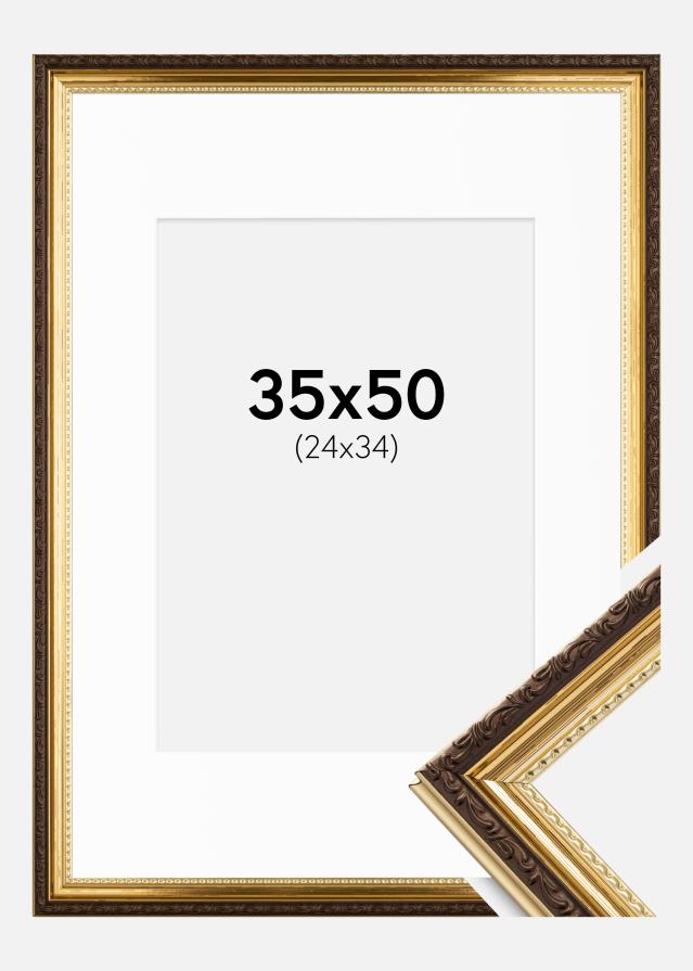 Ramme Abisko Guld 35x50 cm - Passepartout Hvid 25x35 cm