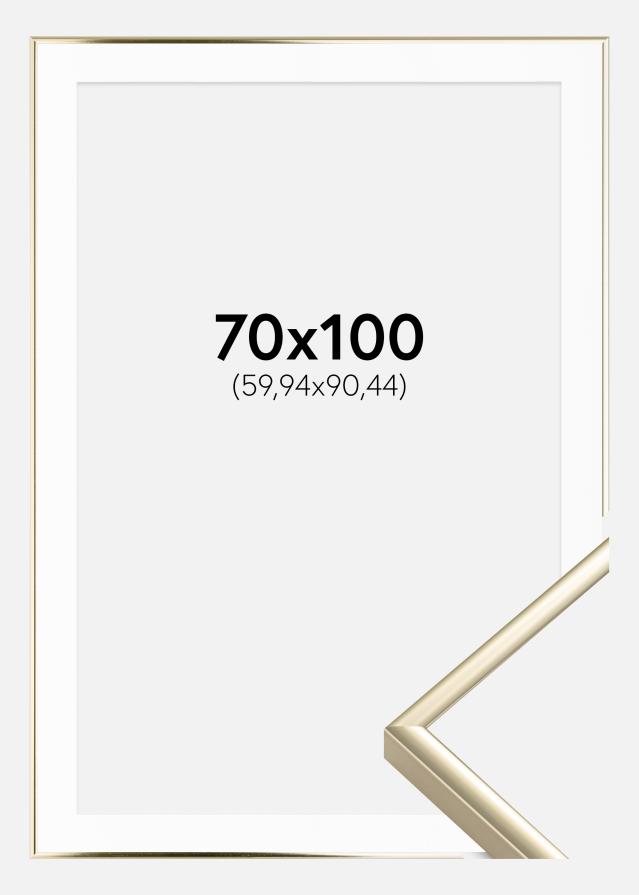 Ramme Aluminium Blank Guld 70x100 cm - Passepartout Hvid 24x36 inches