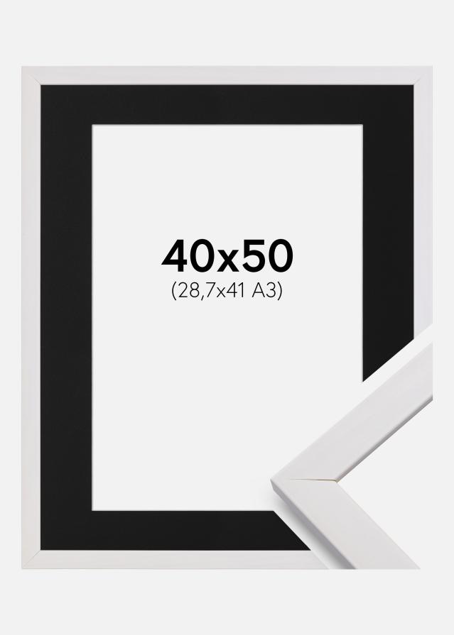 Ramme Stilren Hvid 40x50 cm - Passepartout Sort 29,7x42 cm (A3)