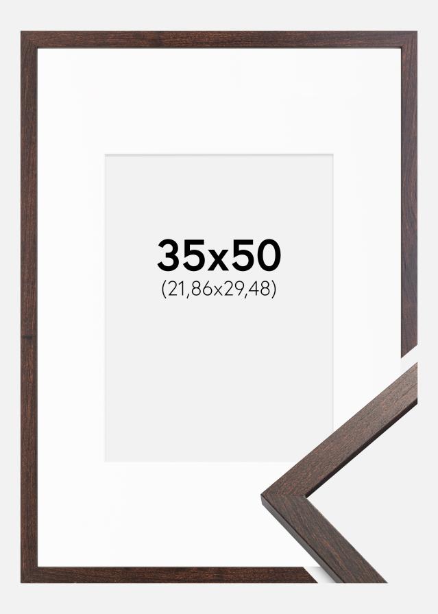 Ramme Trendy Valnød 35x50 cm - Passepartout Hvid 9x12 inches