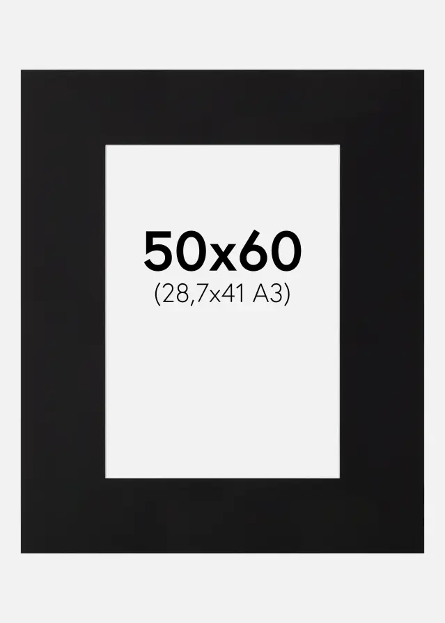 Passepartout XL Sort (Hvid kerne) 50x60 cm (28,7x41 - A3)