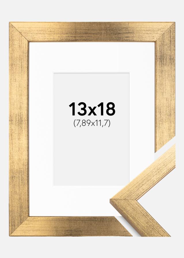 Ramme Stilren Guld 13x18 cm - Passepartout Hvid 3,5x5 inches