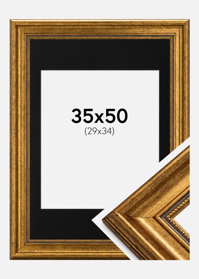 Ramme Rokoko Guld 35x50 cm - Passepartout Sort 30x35 cm