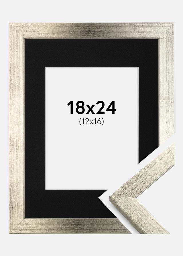 Ramme Stilren Sølv 18x24 cm - Passepartout Sort 13x17 cm