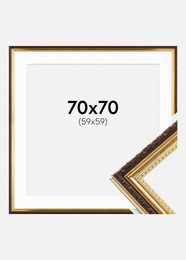 Ramme Abisko Guld 70x70 cm - Passepartout Hvid 60x60 cm