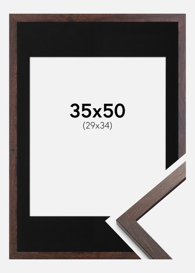 Ramme Trendy Valnød 35x50 cm - Passepartout Sort 30x35 cm