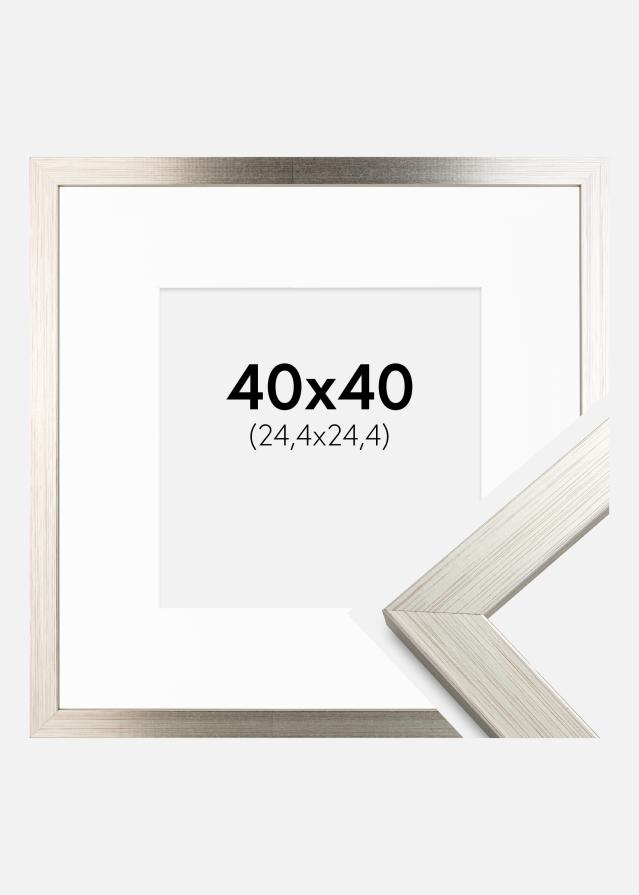 Ramme Silver Wood 40x40 cm - Passepartout Hvid 10x10 inches
