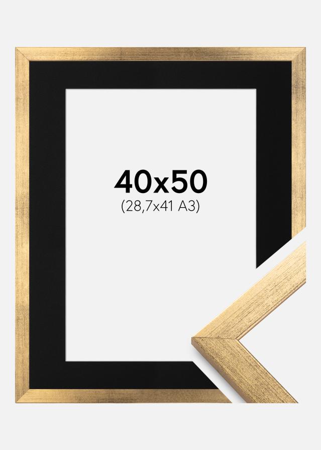 Ramme Stilren Guld 40x50 cm - Passepartout Sort 29,7x42 cm (A3)
