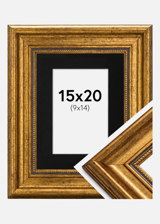 Ramme Rokoko Guld 15x20 cm - Passepartout Sort 10x15 cm