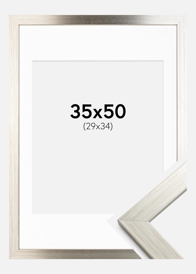 Ramme Silver Wood 35x50 cm - Passepartout Hvid 30x35 cm