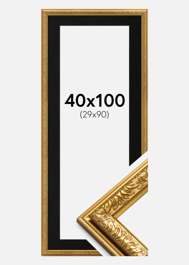 Ramme Nostalgia Guld 40x100 cm - Passepartout Sort 30x91 cm