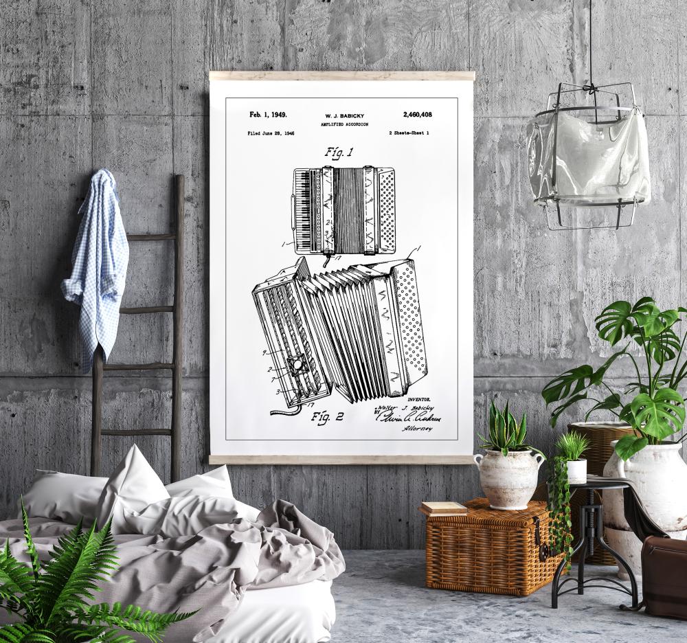 Patent Print - Amplified Accordion I - White Plakat