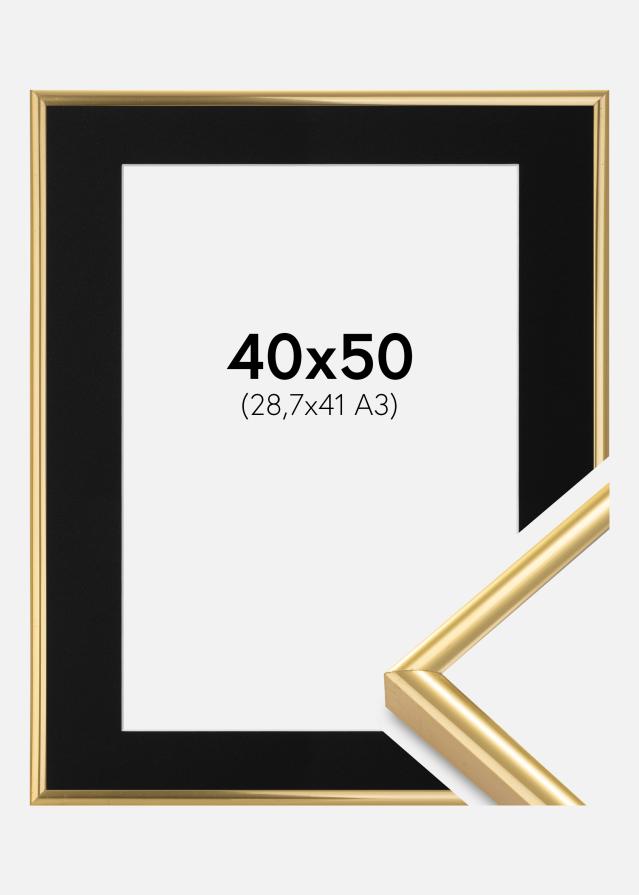 Ramme Victoria Guld 40x50 cm - Passepartout Sort 29,7x42 cm (A3)