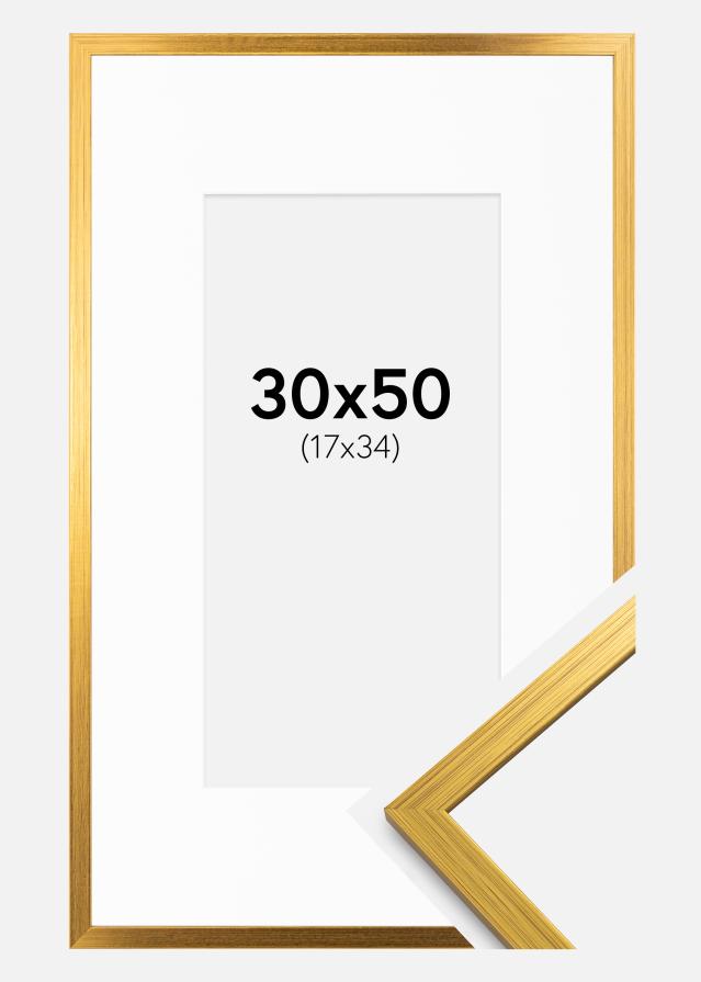 Ramme Edsbyn Guld 30x50 cm - Passepartout Hvid 18x35 cm