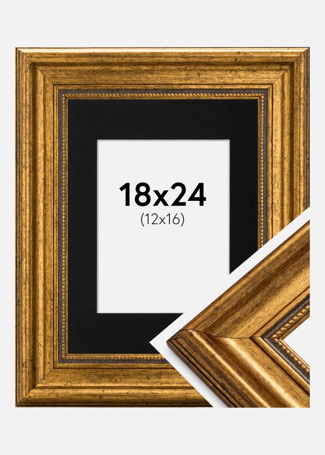 Ramme Rokoko Guld 18x24 cm - Passepartout Sort 13x17 cm
