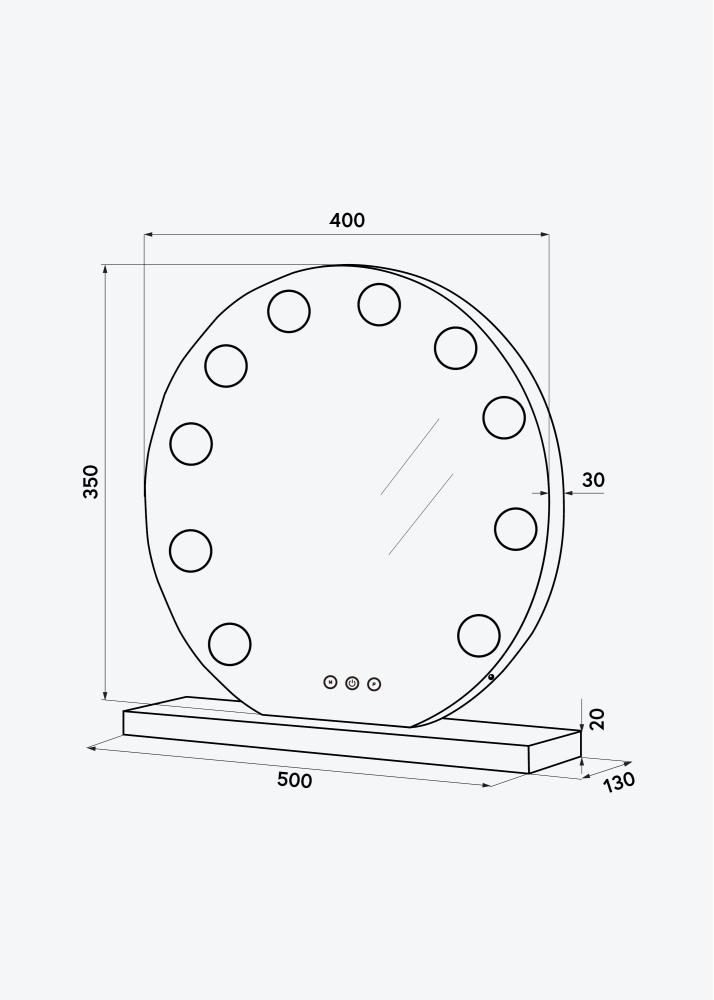 KAILA Makeupspejl Hollywood Round 10 Sort 40x30 cm