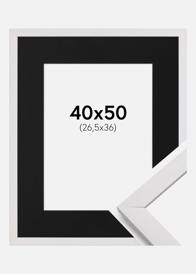 Ramme Stilren Hvid 40x50 cm - Passepartout Sort 27,5x37 cm