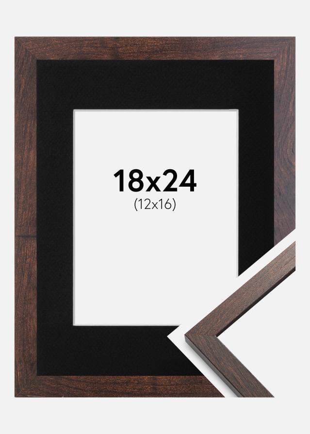Ramme Trendy Valnød 18x24 cm - Passepartout Sort 13x17 cm