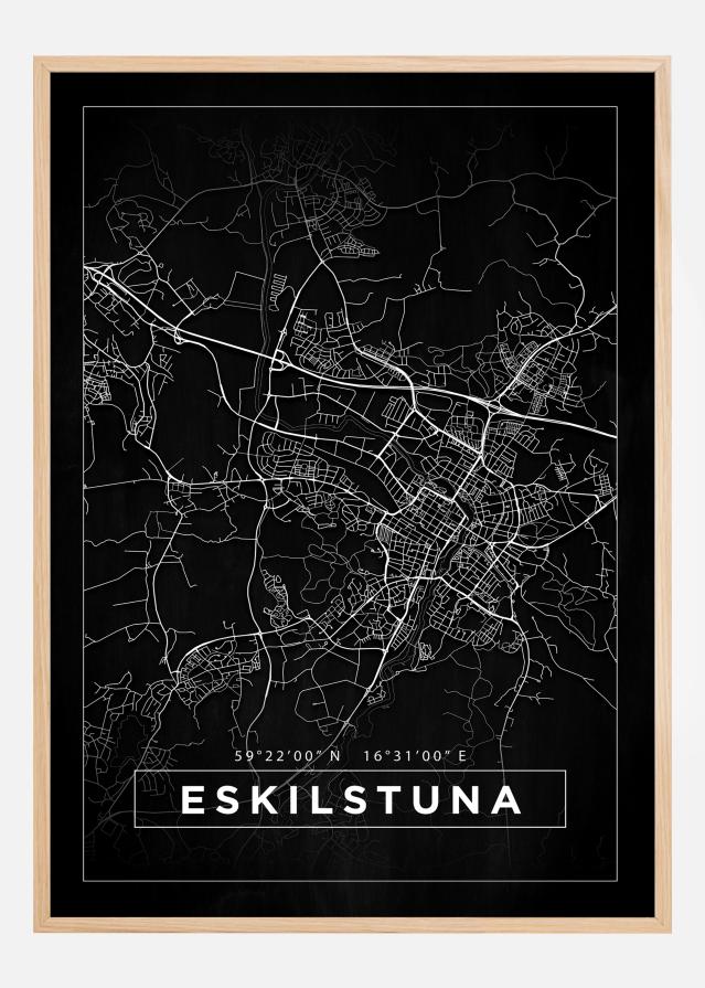 Kort - Eskilstuna - Sort Plakat