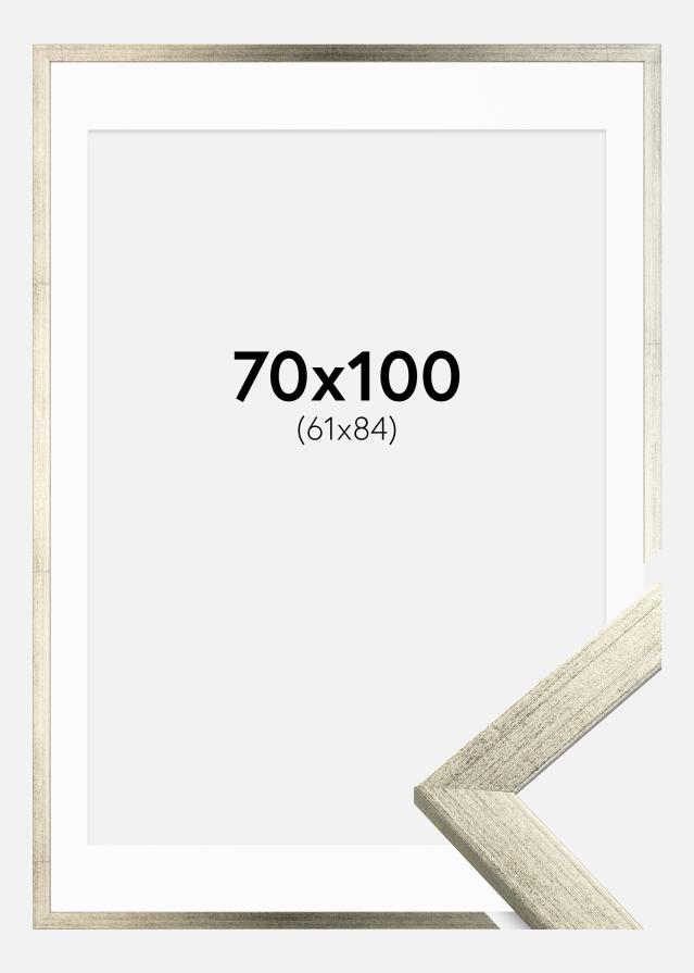 Ramme Stilren Sølv 70x100 cm - Passepartout Hvid 62x85 cm