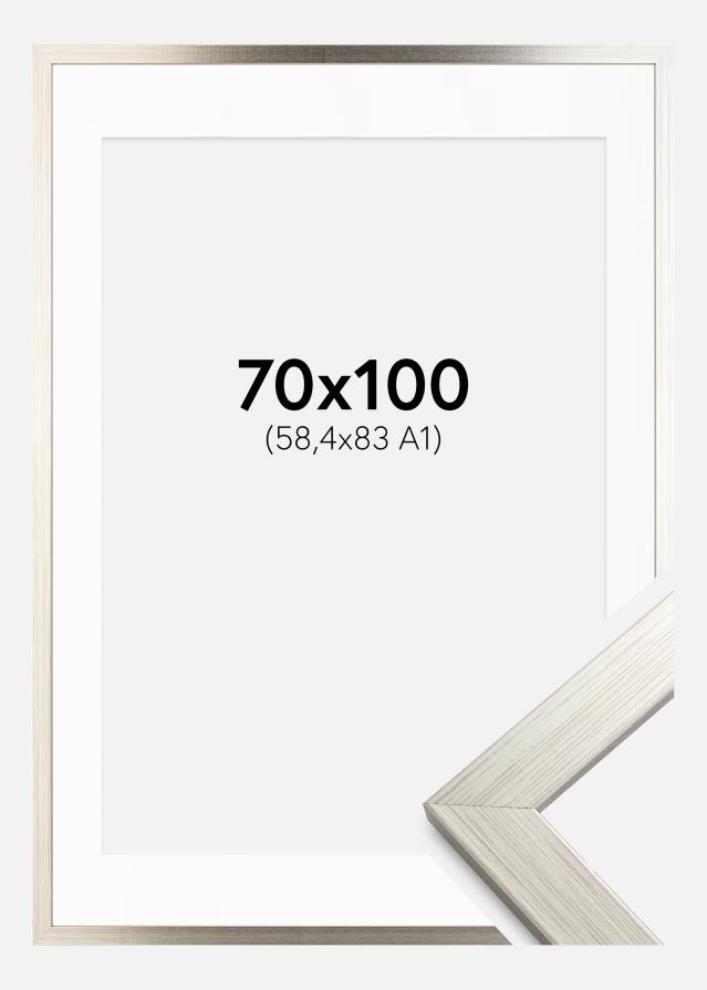 Ramme Silver Wood 70x100 cm - Passepartout Hvid 59,4x84 cm (A1)