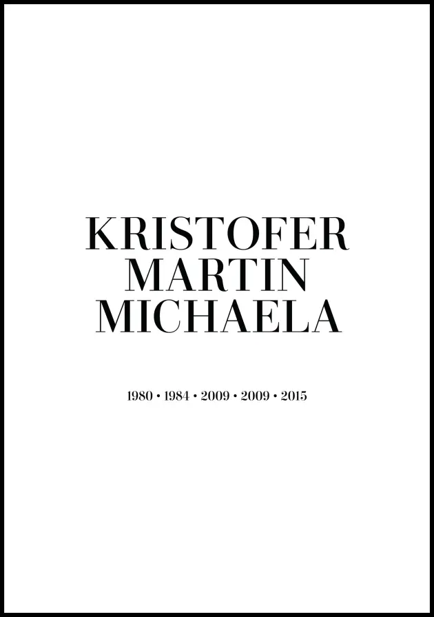 Familietavle - 3 Navn & Fødselsår - Hvid