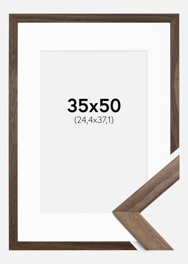 Ramme Stilren Valnød 35x50 cm - Passepartout Hvid 10x15 inches (25,4x38,1 cm)