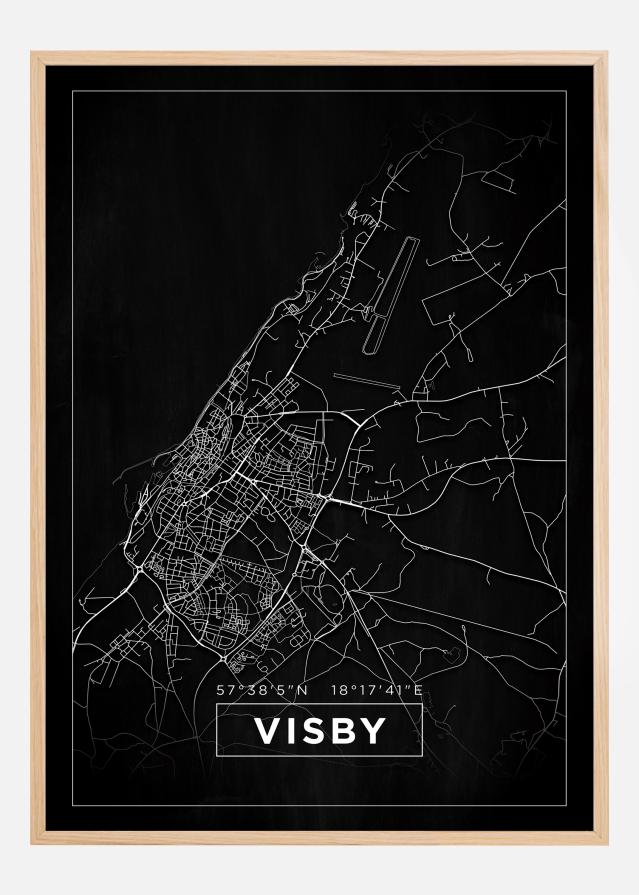 Kort - Visby - Sort Plakat