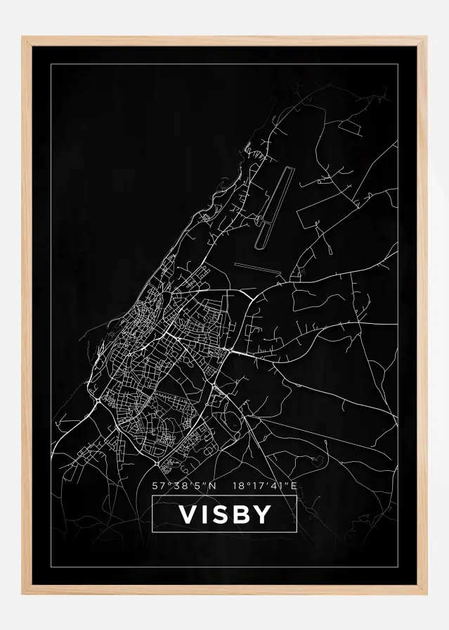 Kort - Visby - Sort Plakat
