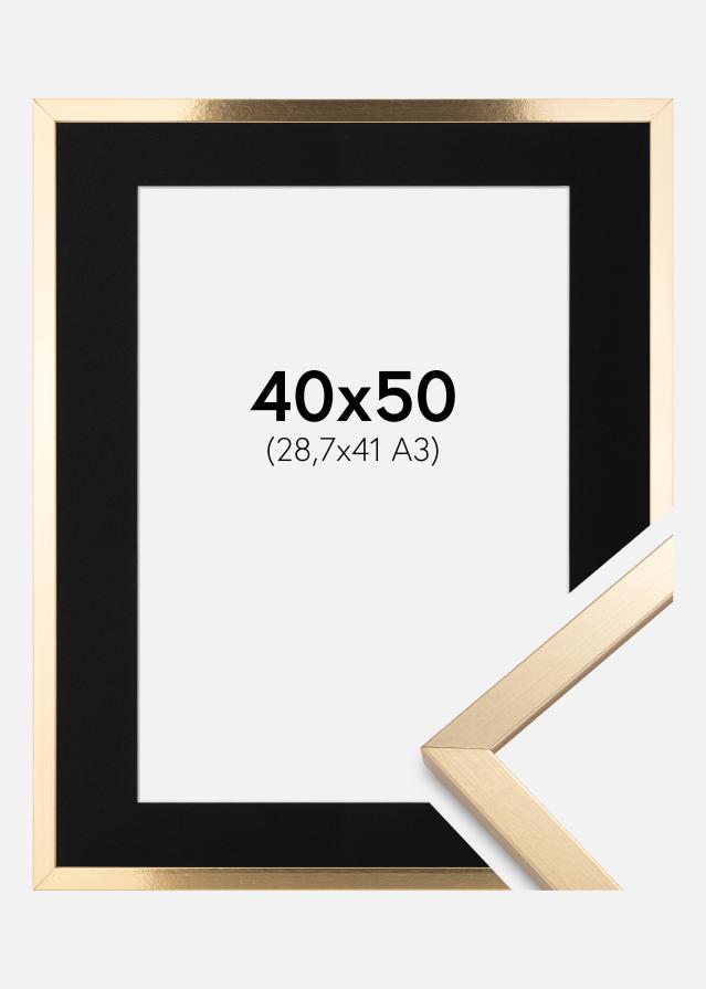 Ramme Trendy Guld 40x50 cm - Passepartout Sort 29,7x42 cm (A3)
